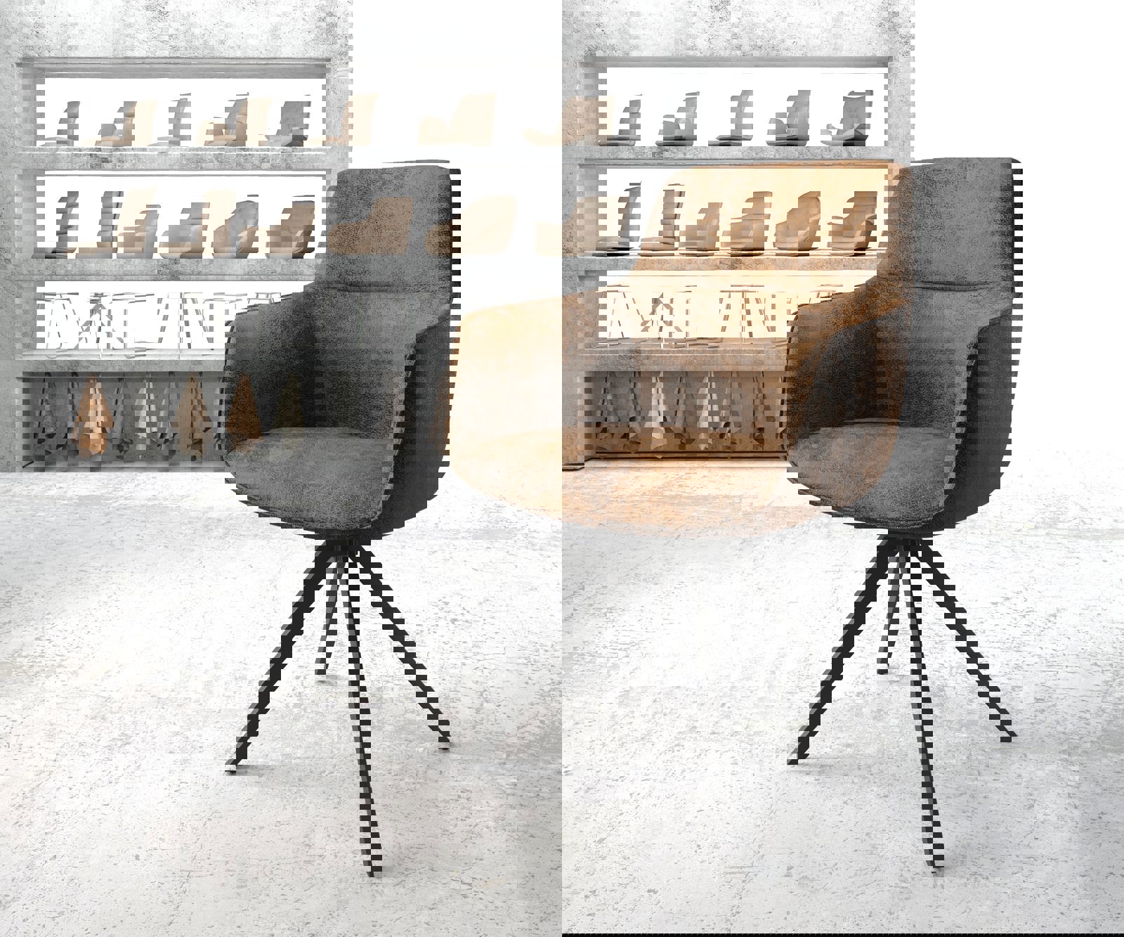 Draaistoel Pejo-Flex bruin antiek kruisframe hoekig zwart 180° draaibaar