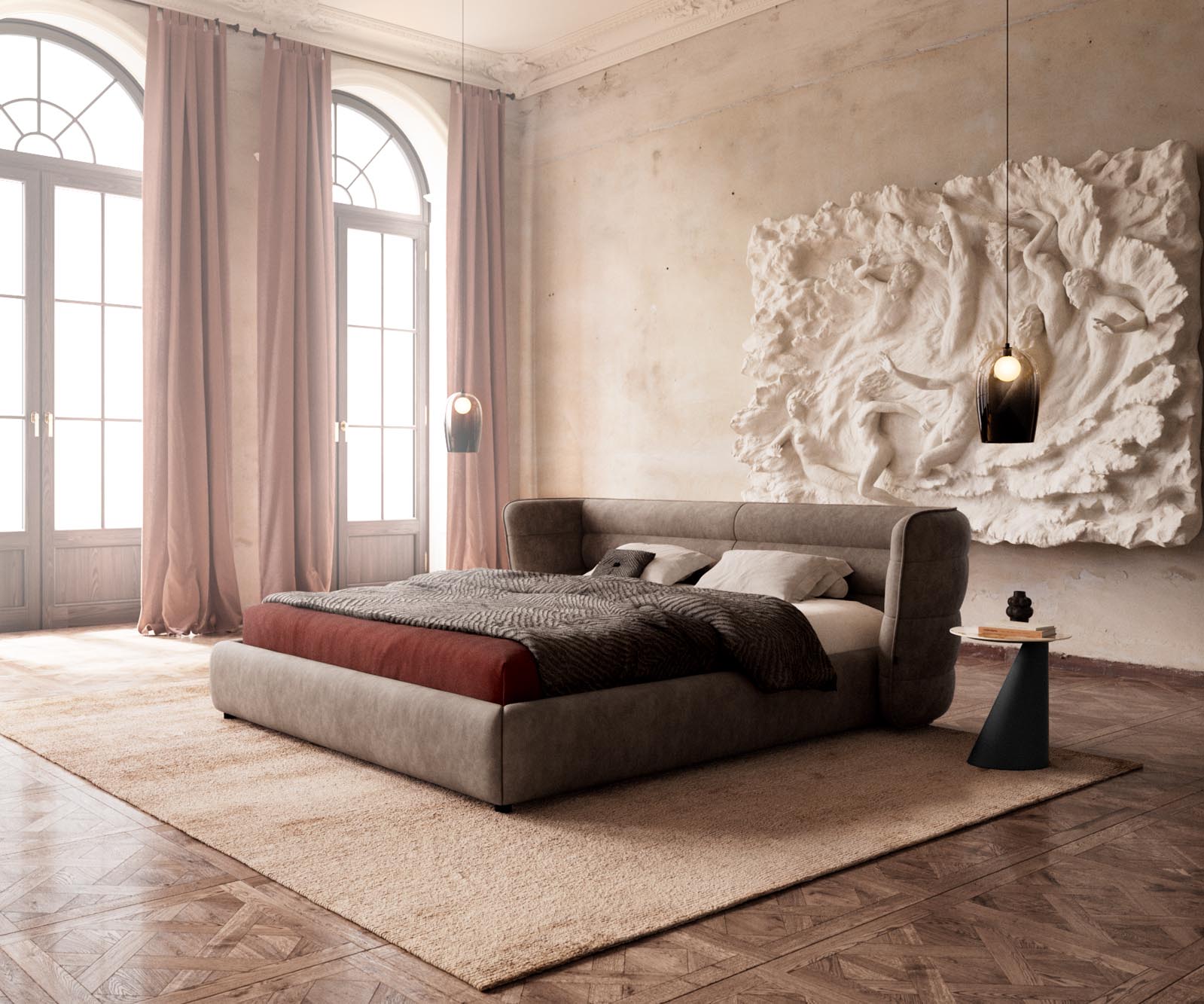 Simea gestoffeerd bed 180x200 cm microvezel taupe vintage