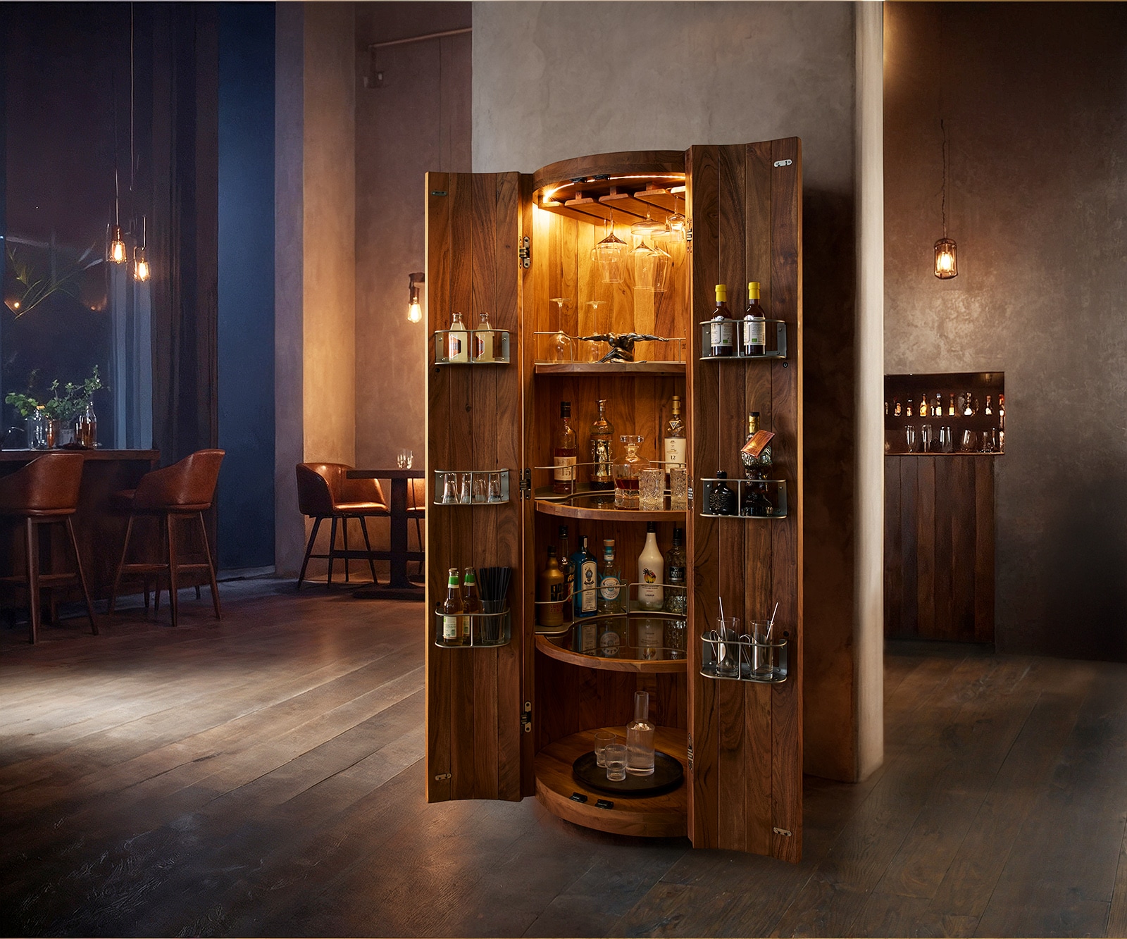 Barkast Tulsa 80x190 cm acacia naturel LED-verlichting wijnkast Barkast Tulsa 80x190 cm acacia naturel LED-verlichting wijnkast