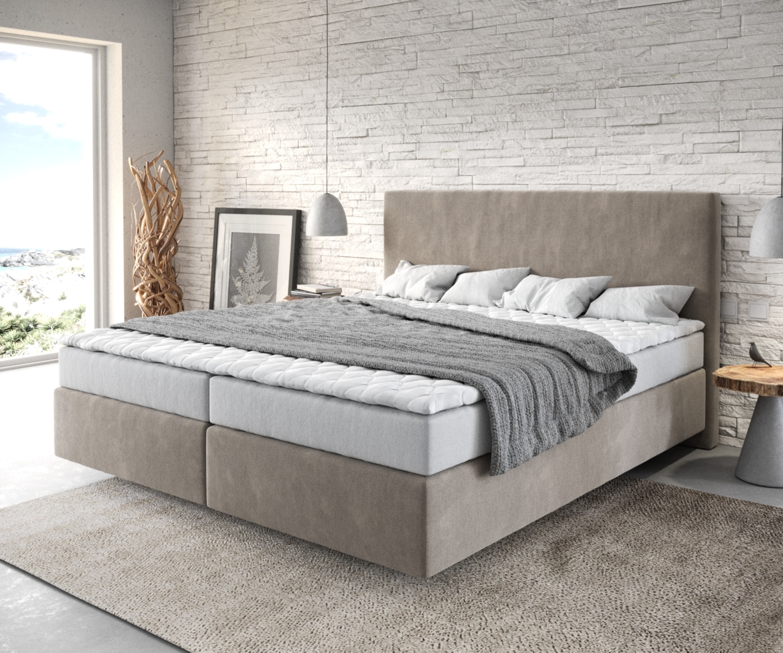 Boxspring-bed Dream-Well 180x200 cm Beige Microvezel stof Boxspring-bed Dream-Well 180x200 cm Beige Microvezel stof