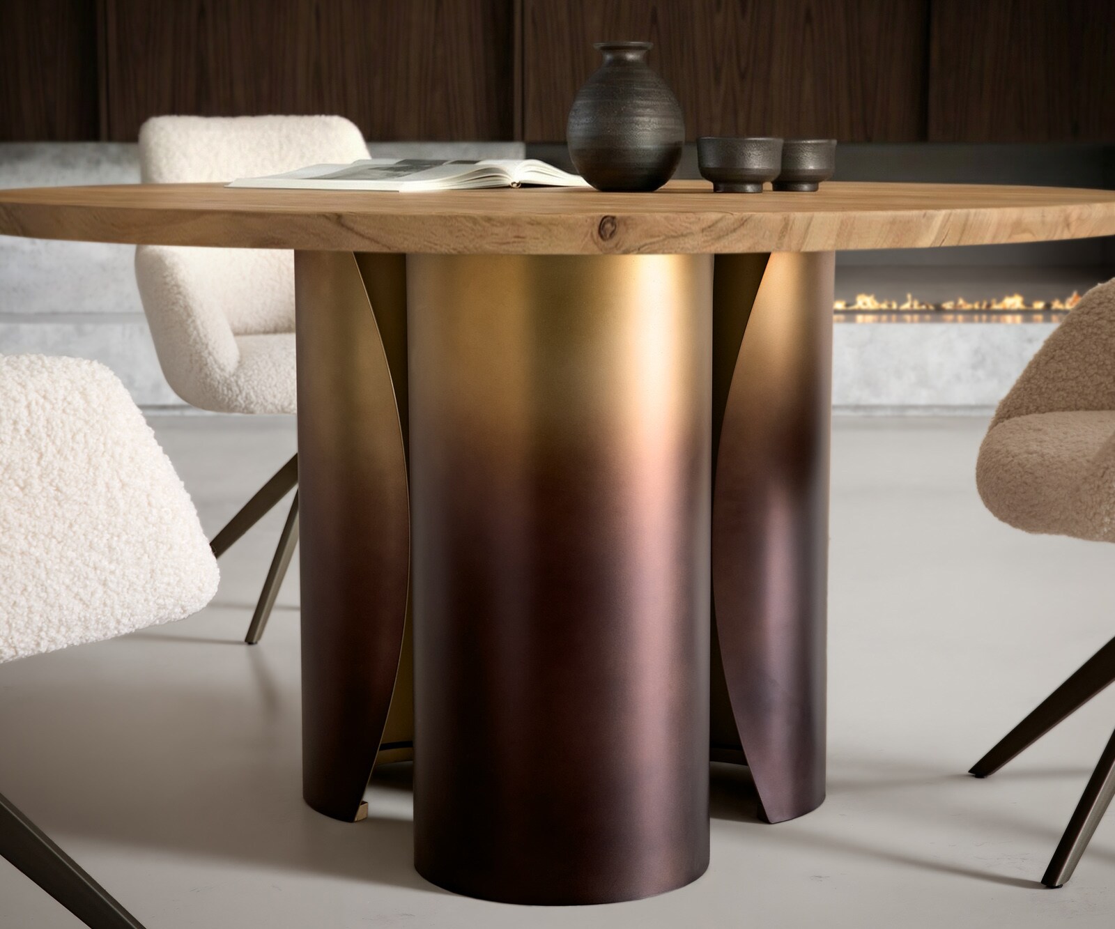 Eettafel Adenza rond 140x140 cm acacia naturel metaal goud fusion afwerking 3