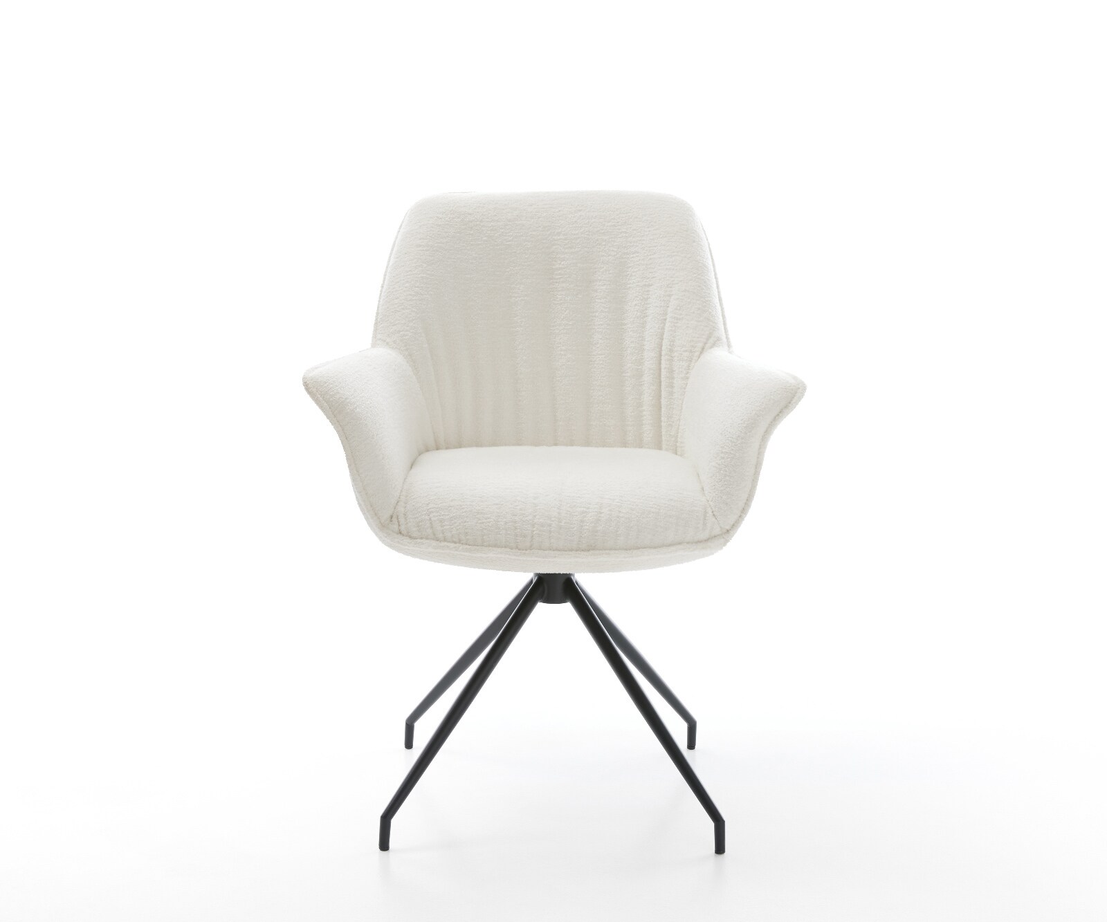 Eetkamerstoel Keila-Flex met armleuning bouclé zacht beige kruisframe conisch zwart 1