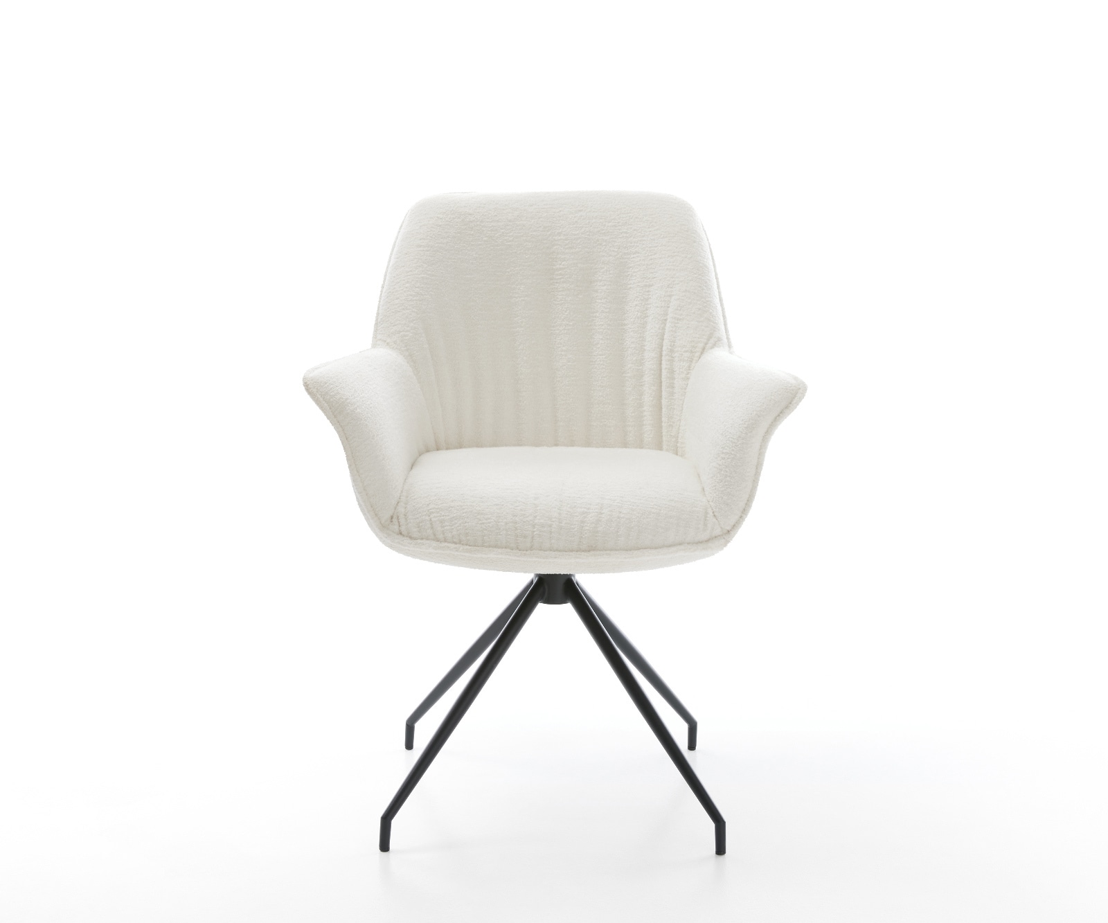 Eetkamerstoel Keila-Flex met armleuning bouclé zacht beige kruisframe conisch zwart 2