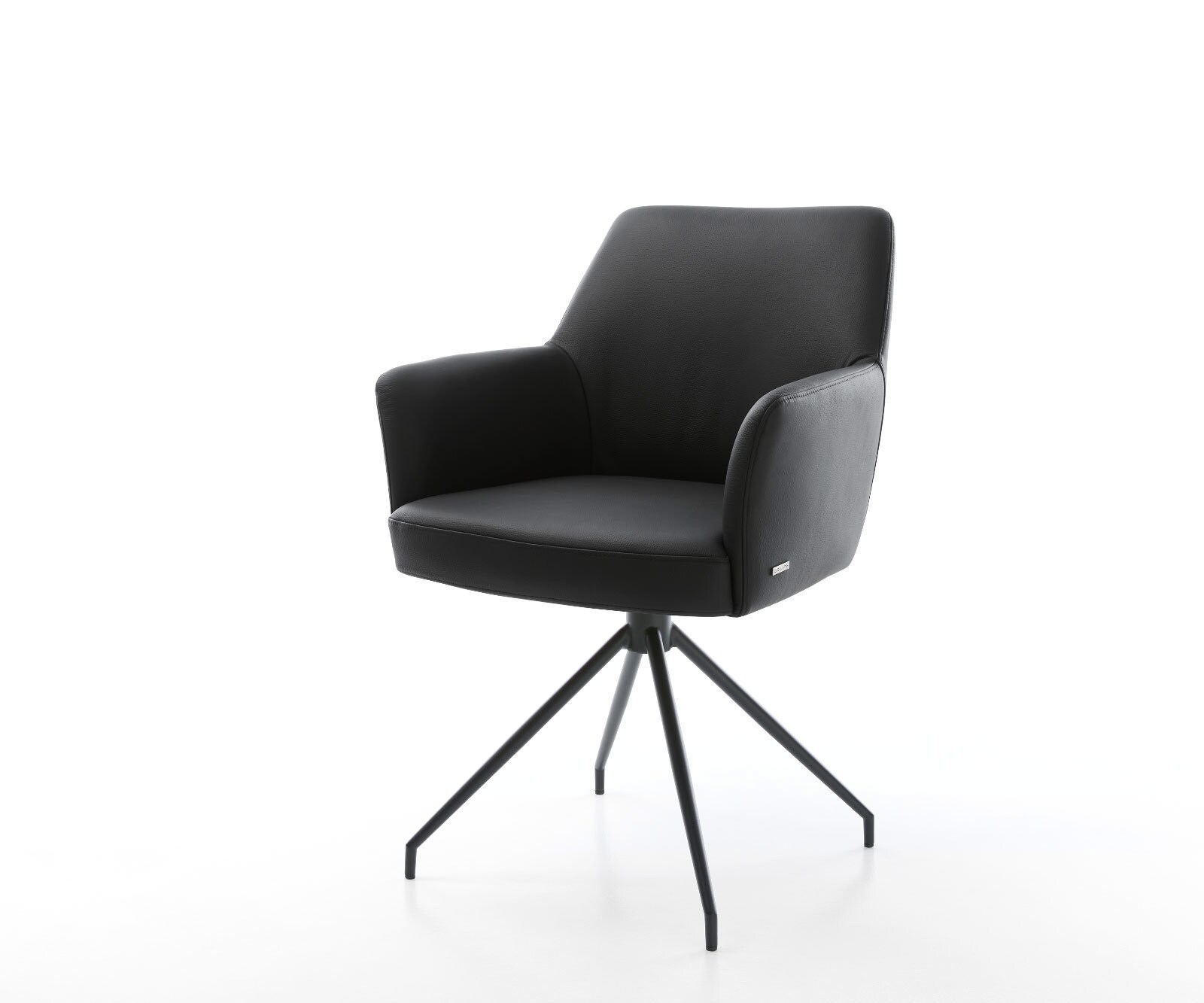 Draaistoel Xana-Flex met armleuning echt leer zwart kruisframe conisch zwart 180° draaibaar pocketveer kern 1