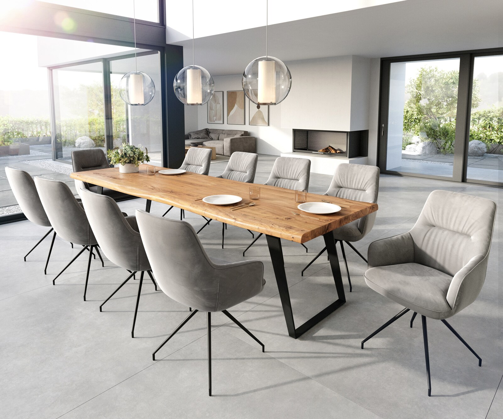 Eetkamerstoel Zelia-Flex met armleuning fluweel grijs kruisframe conisch zwart pocketveer kern 3 Eetkamerstoel Zelia-Flex met armleuning fluweel grijs kruisframe conisch zwart pocketveer kern 3