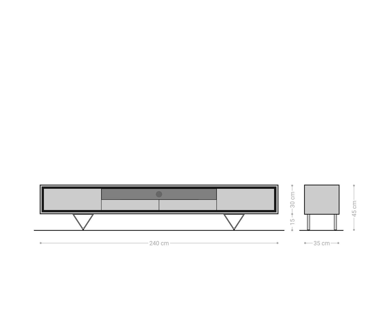 Tv-meubel Stonegrace 240 cm acacia bruin 2 deuren 2 laden 1 legplank steenfineer V-poot zwart 5