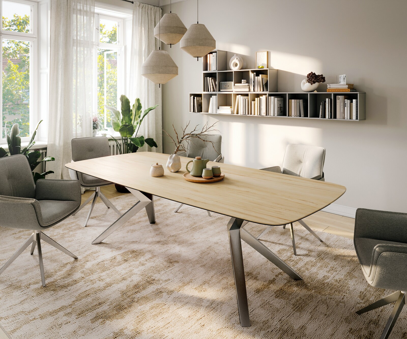 Eettafel Edge Boot 260x120 cm Keramiek Laminam® Sabbia Eichefarbig Zenthara hoekig Roestvrij staal 2