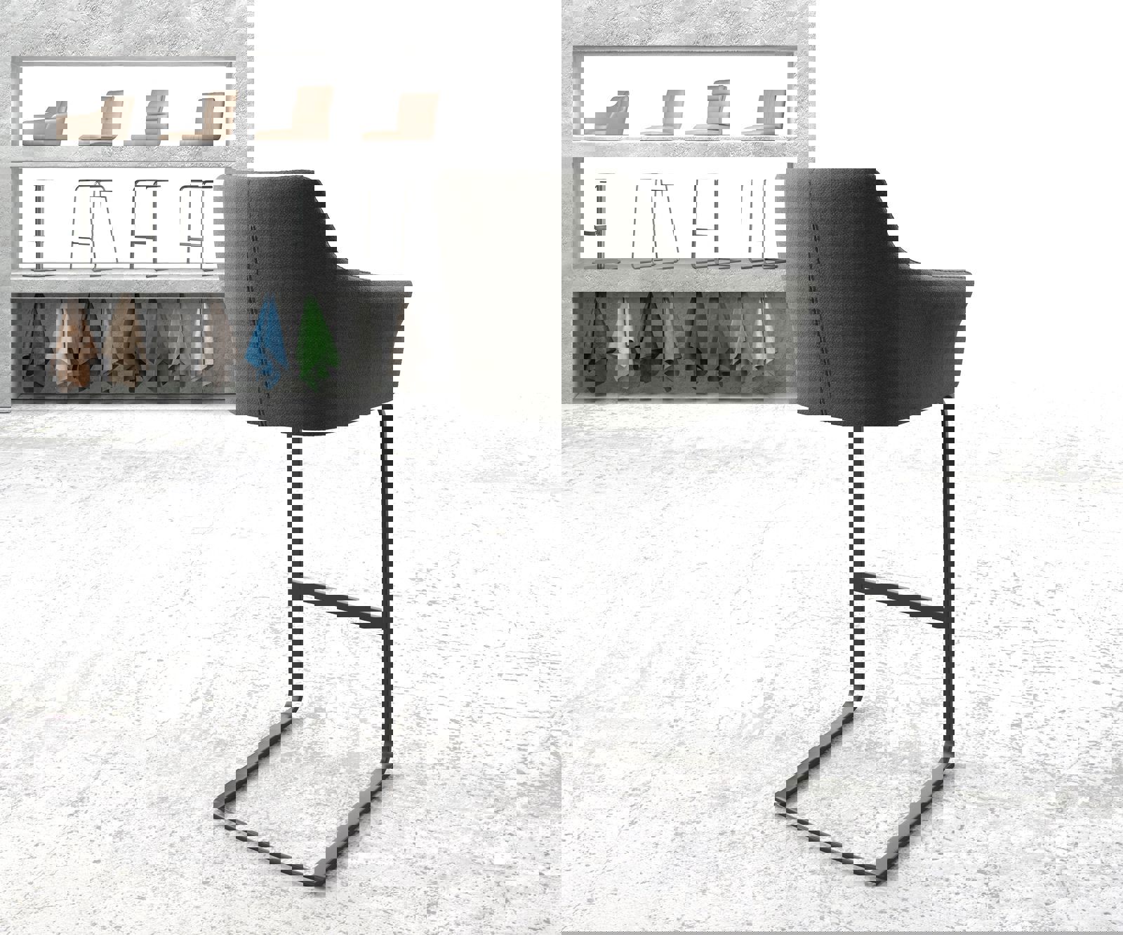 Barstoel Yulo-Flex structuurstof antraciet sledestoel vlak metaal 2 Barstoel Yulo-Flex structuurstof antraciet sledestoel vlak metaal 2