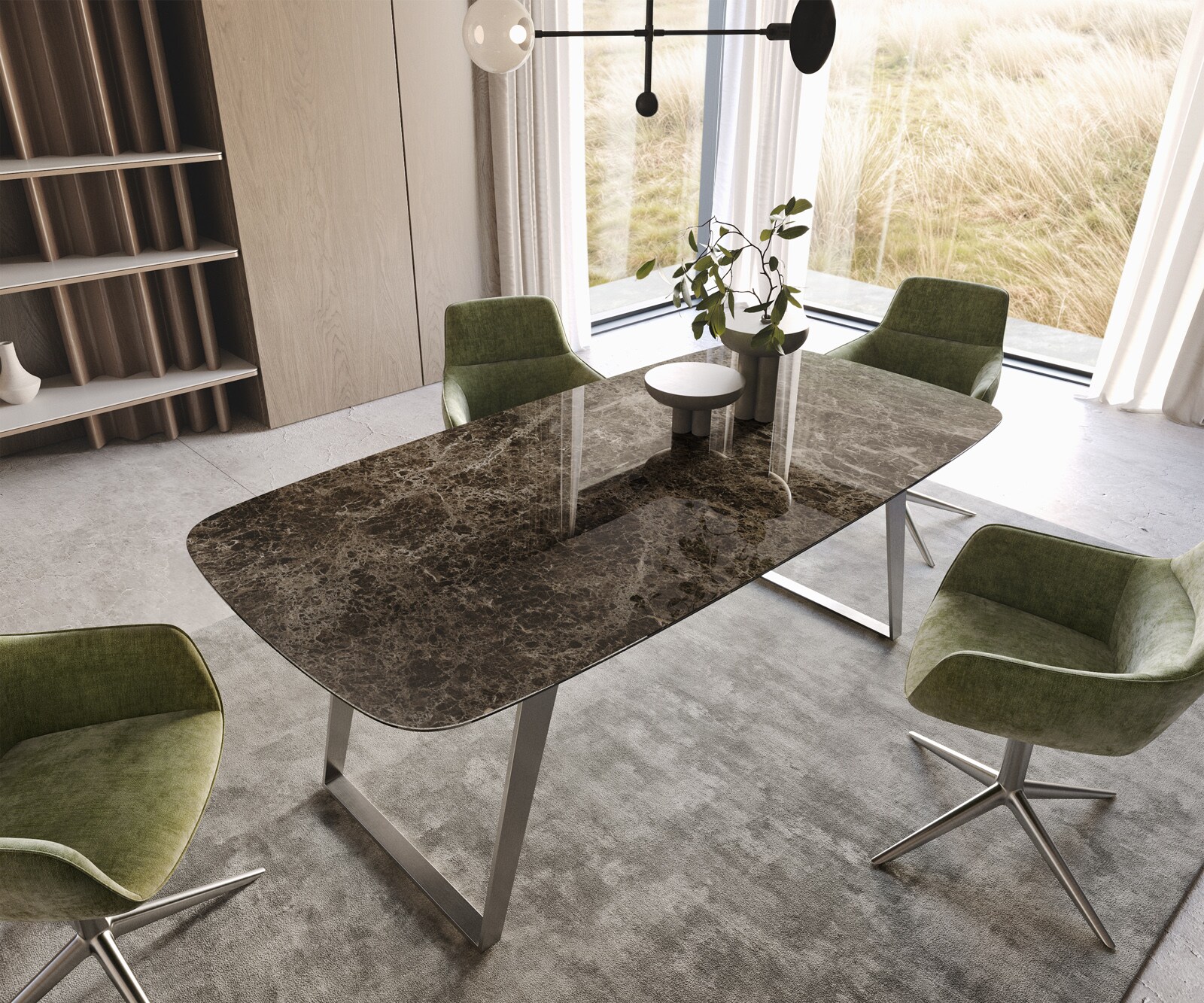 Eettafel Edge Boot Keramiek Emperador Extra Lucidato Donkerbruin 200x100 Roestvrij staal schuin 1
