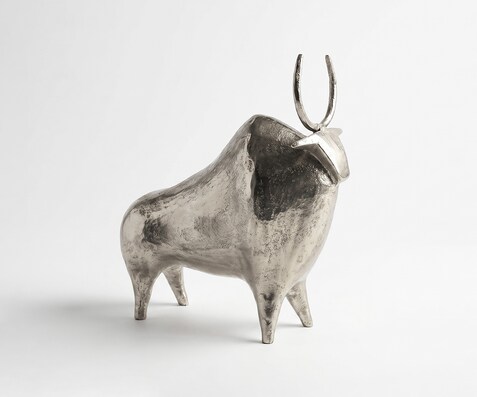 Beeldje Toro B39 x D12 x H39 cm Aluminium Platin Handgemaakt