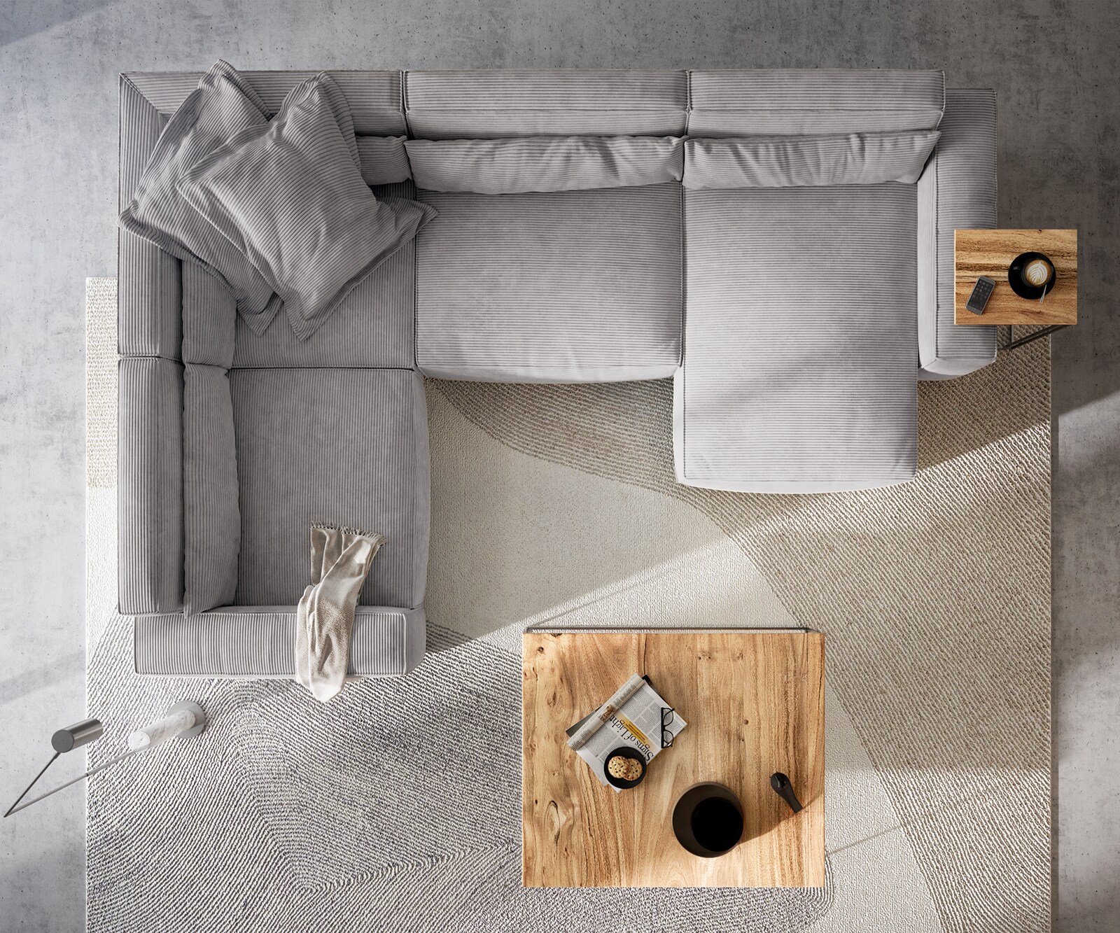 Woonkamerlandschap Sirpio L 330x230 cm koord zilvergrijs recamiere variabele 6