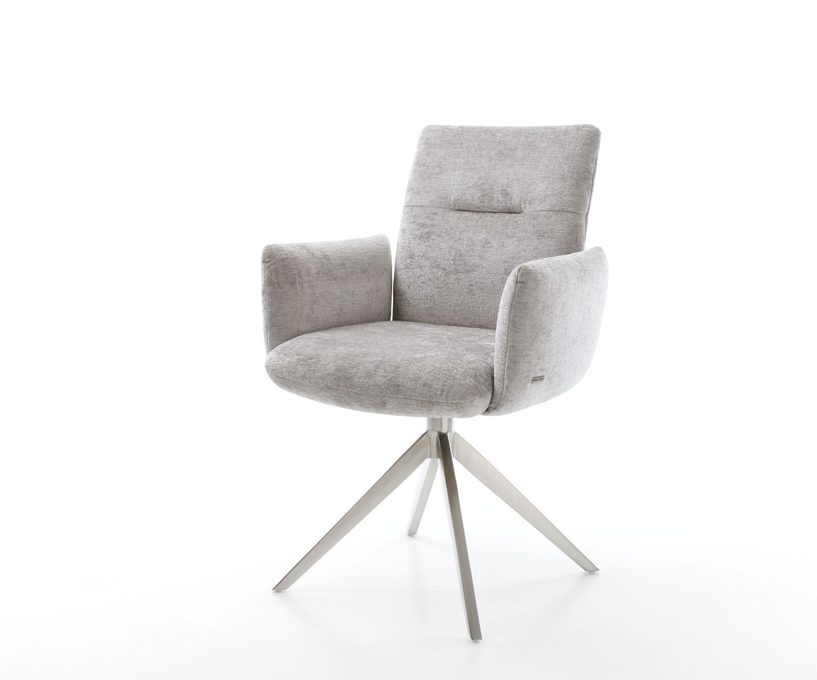 Draaistoel Jova-Flex met armleuning chenille zilver grijs kruisframe breed roestvrij staal 360° draaibaar rocker-functie pocketveer kern