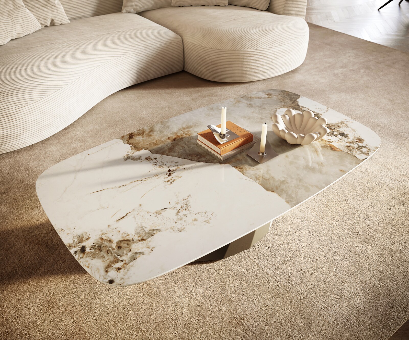 Salontafel Edge Boot 140x80 cm keramiek Minas Melange Parabi Metall effectafwerking titaan 6