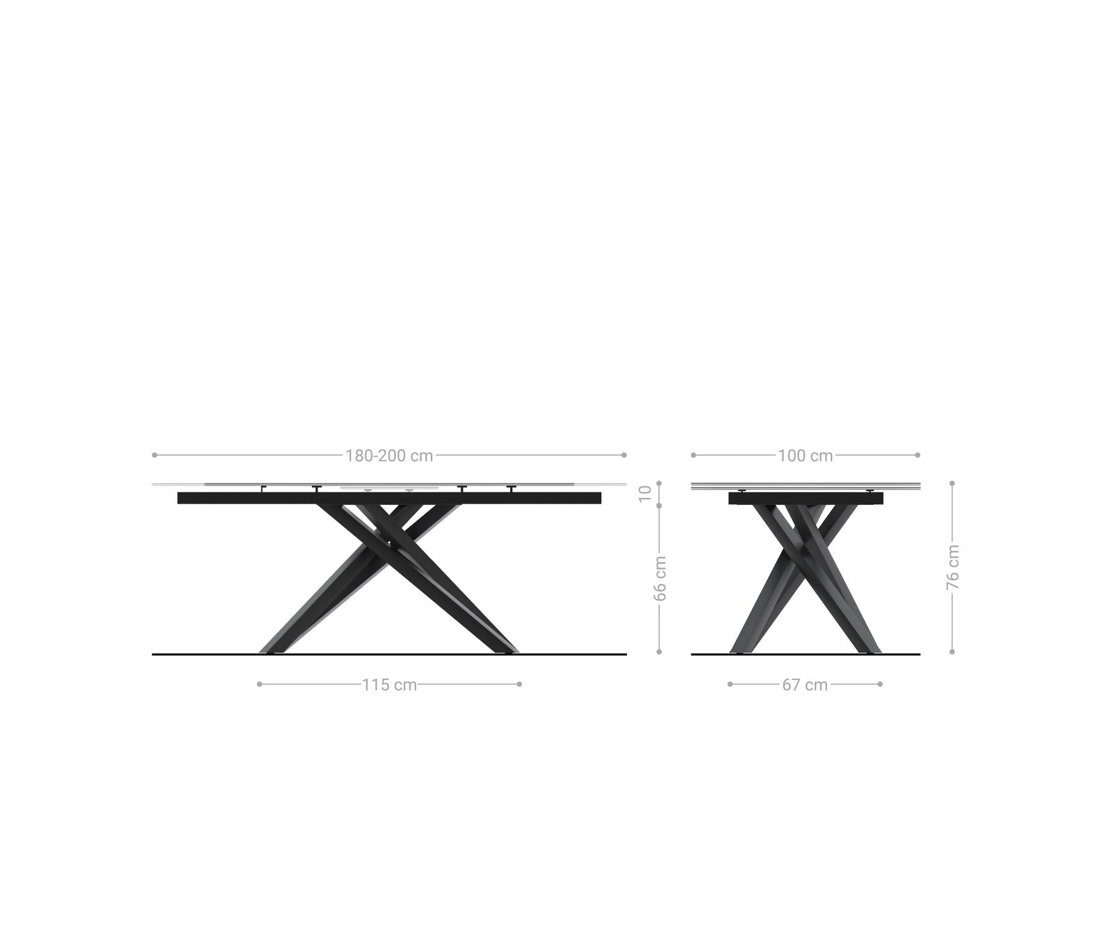 Eetkamertafel Edge 180-220x100 keramiek Laminam® Sabbia eiken kleur kruisframe rechthoek zwart uitschuifbaar 5