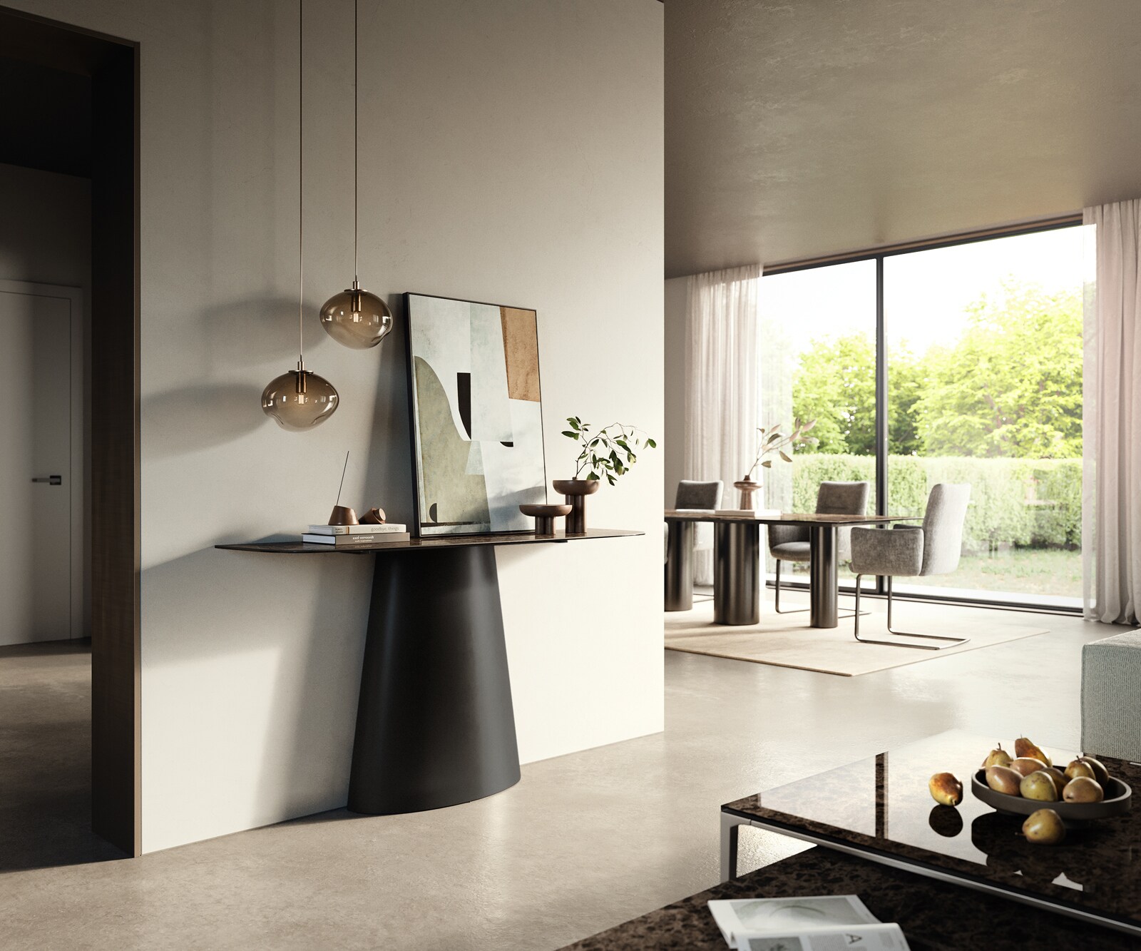 Consoletafel Edge Bootvorm 140x40 cm Keramiek Emperador Extra Lucidato Dunkelbraun Conos Metaal Zwart 6
