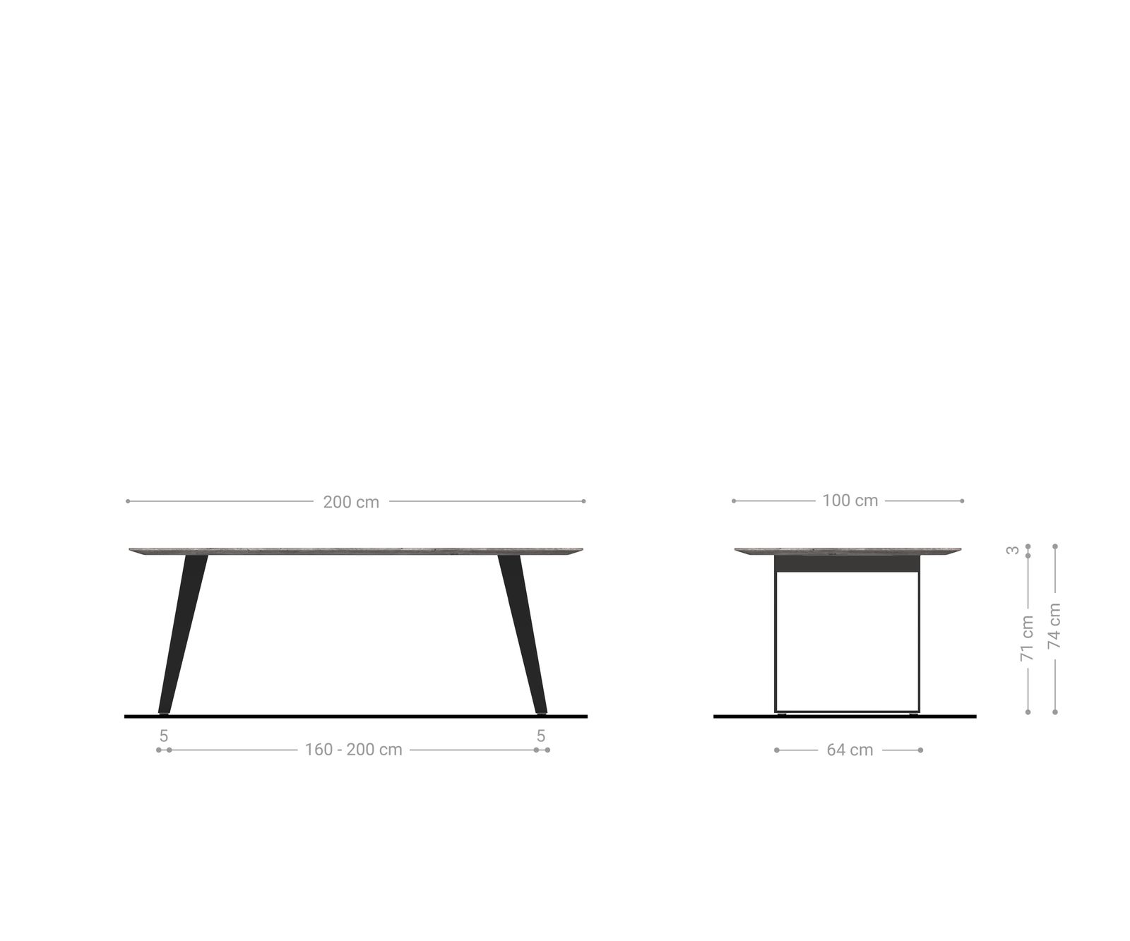 Eettafel Edge Boot 200x100x2,5-3 eiken natuur metaal schuin zwart  Schweizer Kante 8
