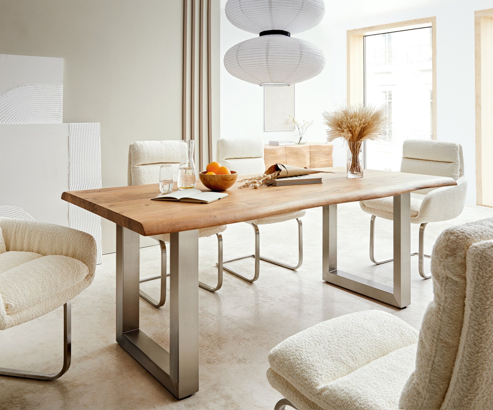 Eettafel Edge 180x90 XL acacia natuur roestvrijstaal breed Live-Edge Eettafel Edge 180x90 XL acacia natuur roestvrijstaal breed Live-Edge