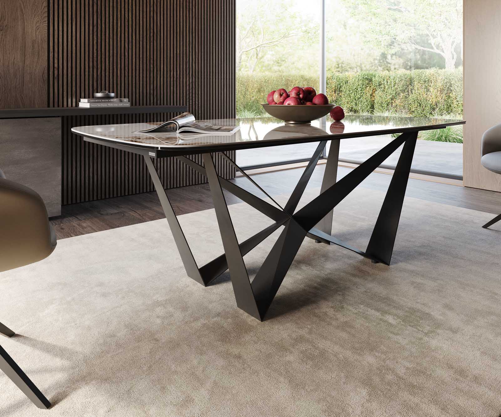 Eetkamertafel Edge Boot 200x100 keramiek Minas Melange wit-beige spider vlak staal zwart 5