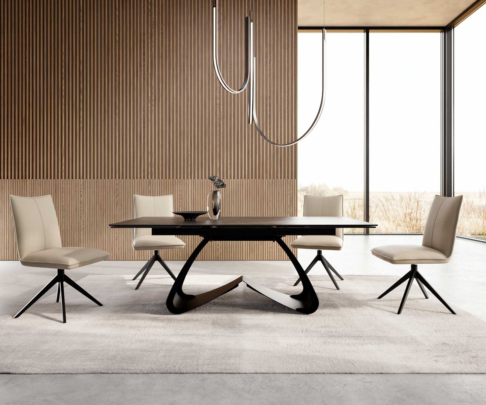 Eetkamertafel Edge 200-300x100 keramiek Laminam®Noir Desir bruin W-frame zwart uitschuifbaar 4