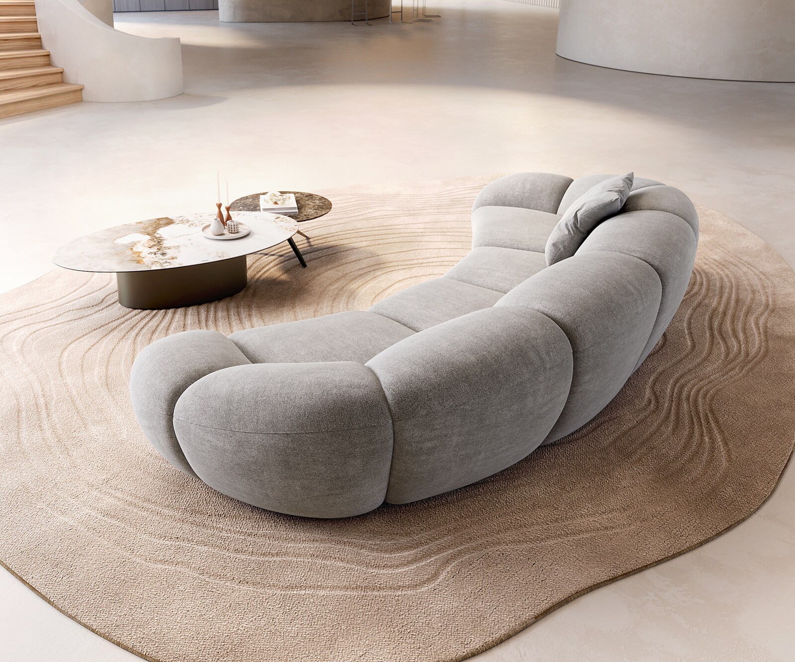 Big sofa Lunna 360x175 cm vlakgeweven grijs 2 kussens 4 Big sofa Lunna 360x175 cm vlakgeweven grijs 2 kussens 4