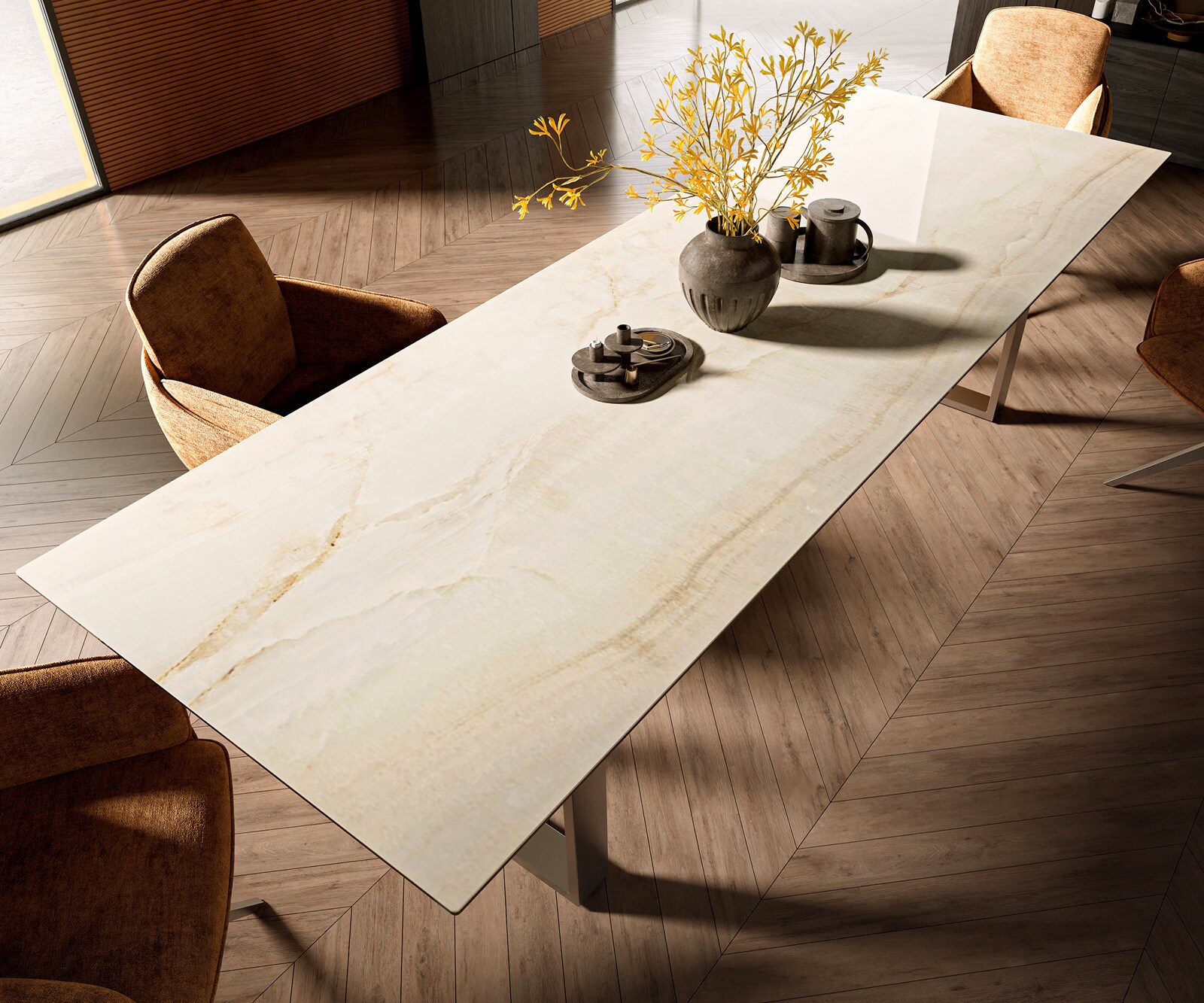 Eetkamertafel Edge 300x100 Keramiek Laminam® Onice Oro Roestvrij staal Smal 4