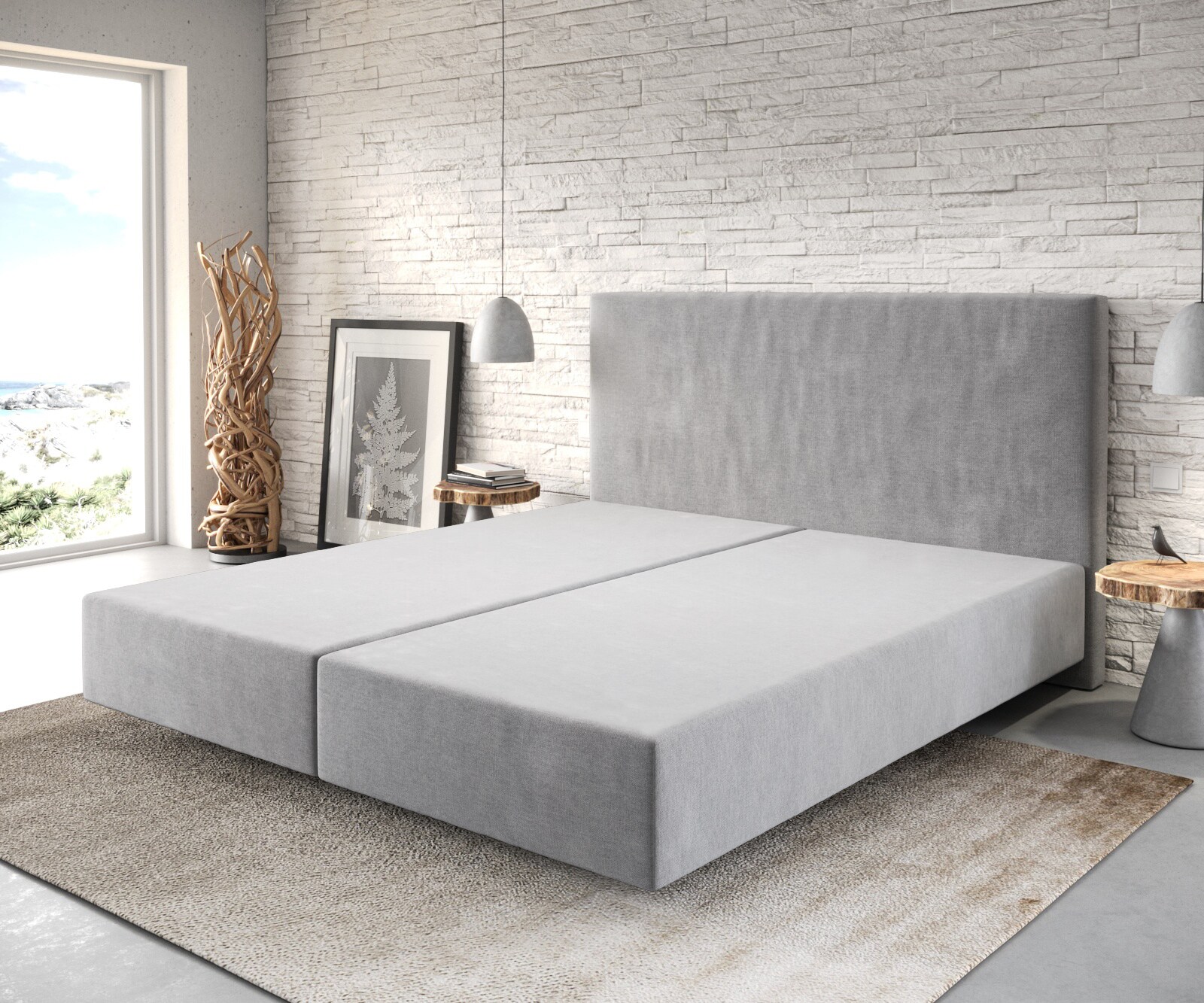 Boxspring frame Dream-Well 180x200 cm Grijs Mikrofaser