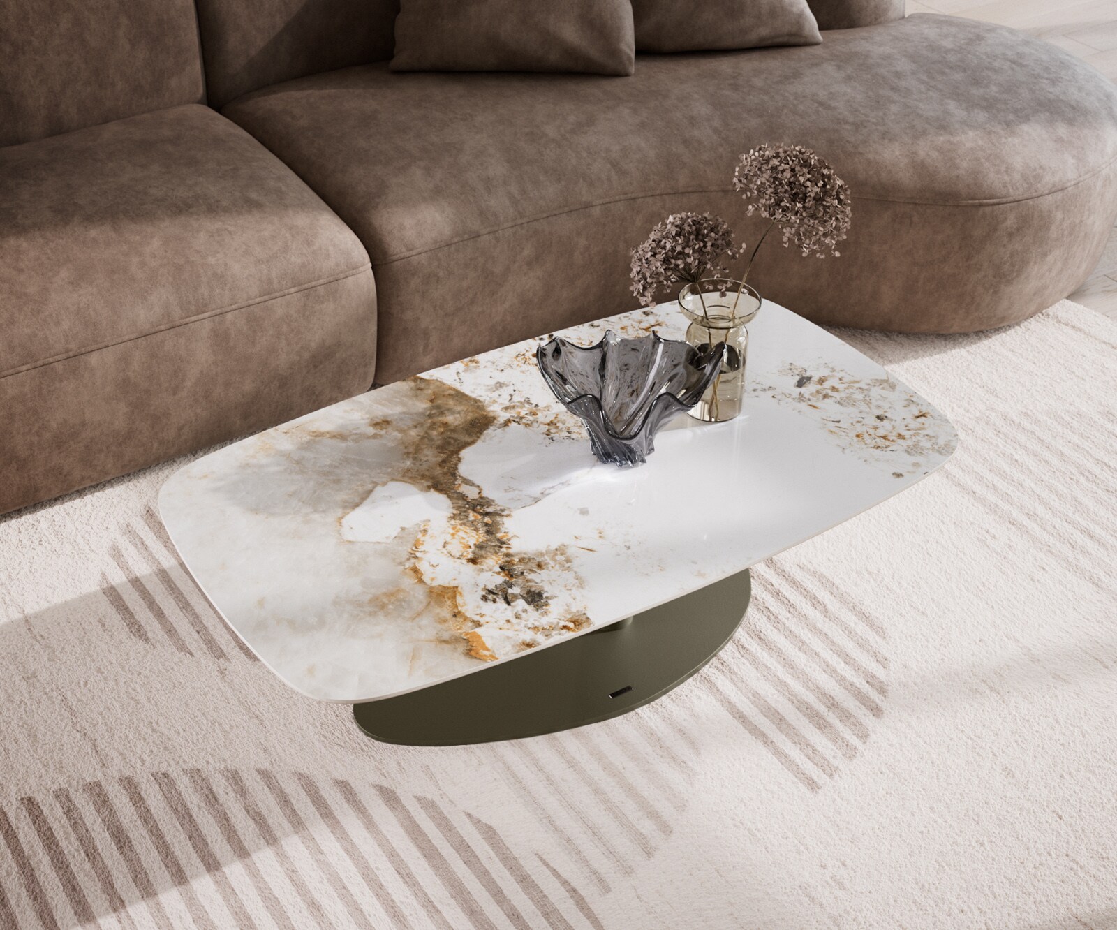 Salontafel Edge Boot 120x70 cm keramiek Minas Melange Vibany Metall effectafwerking titaan 4