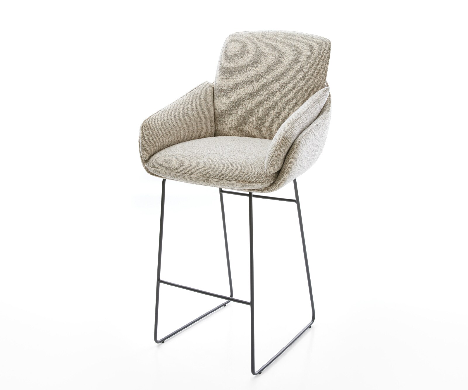 Barstoel Luan-Flex Zachte Geweven stof Beige Sledeonderstel metaal zwart Zwart 1