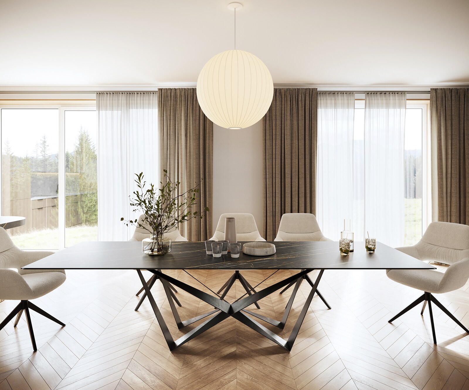 Eettafel Edge 300x100cm Laminam® keramiek bruin middenpoot vlak staal zwart 1