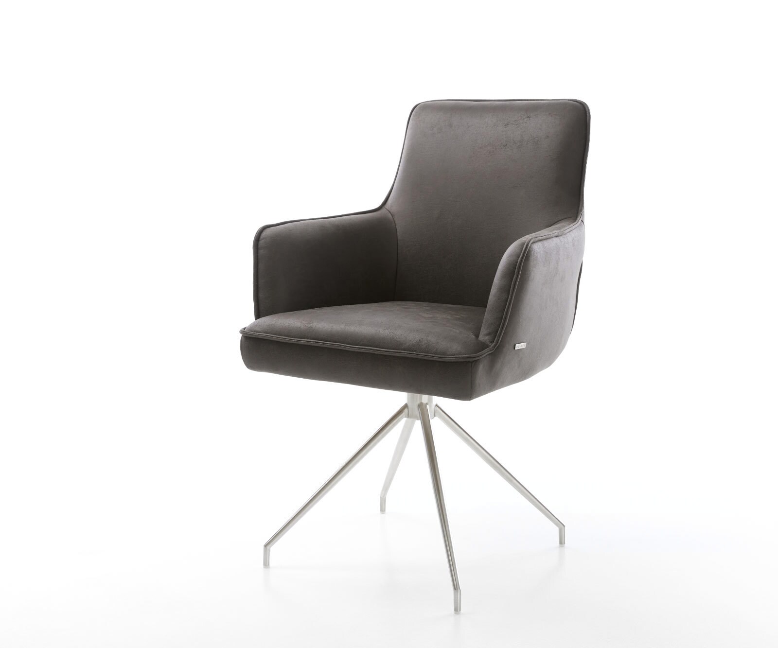 Draaistoel Heira-Flex met armleuning microvelours antraciet vintage kruisframe conisch roestvrij staal 180° draaibaar pocketveer kern