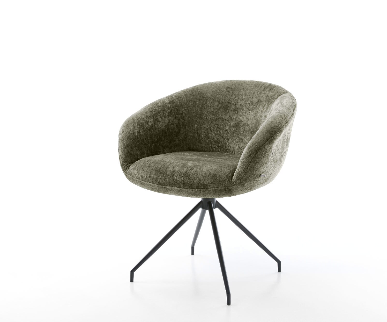 Draaistoel Vinka-Flex met armleuning chenille olijfgroen kruisframe conisch zwart 180° draaibaar pocketveer kern