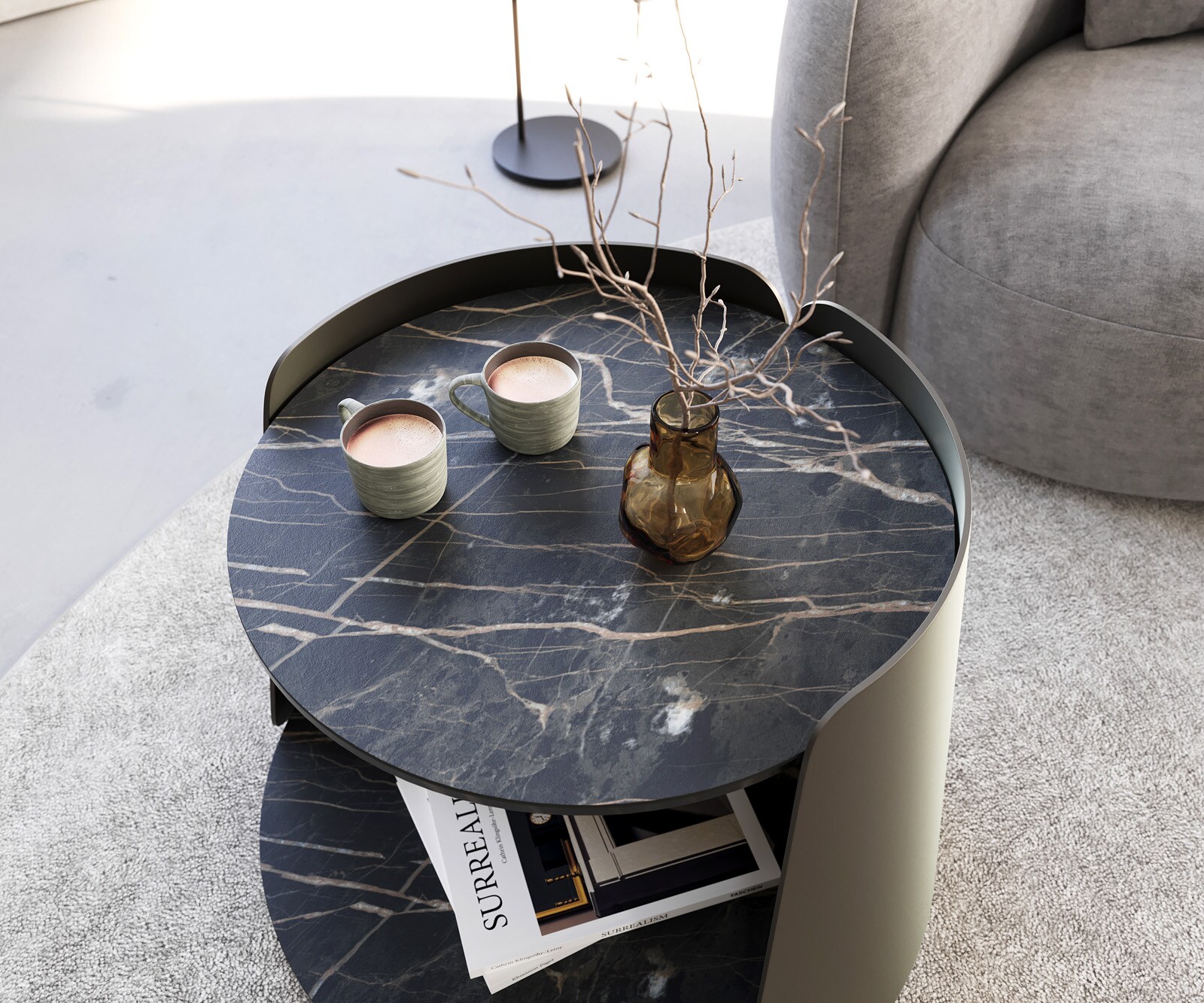 Salontafel Daban 59x59 cm keramiek Laminam®Noir Desir bruin metalen onderstel titaniumkleurig 5