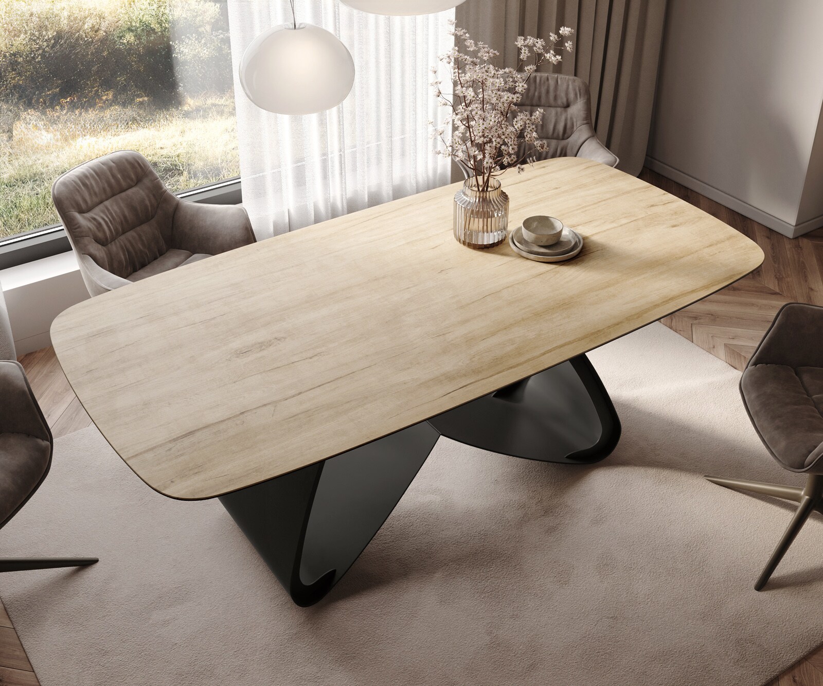 Eettafel Edge Boot 200x100 keramiek  Laminam® Sabbia Eichefarbig W-frame metaal zwart 4