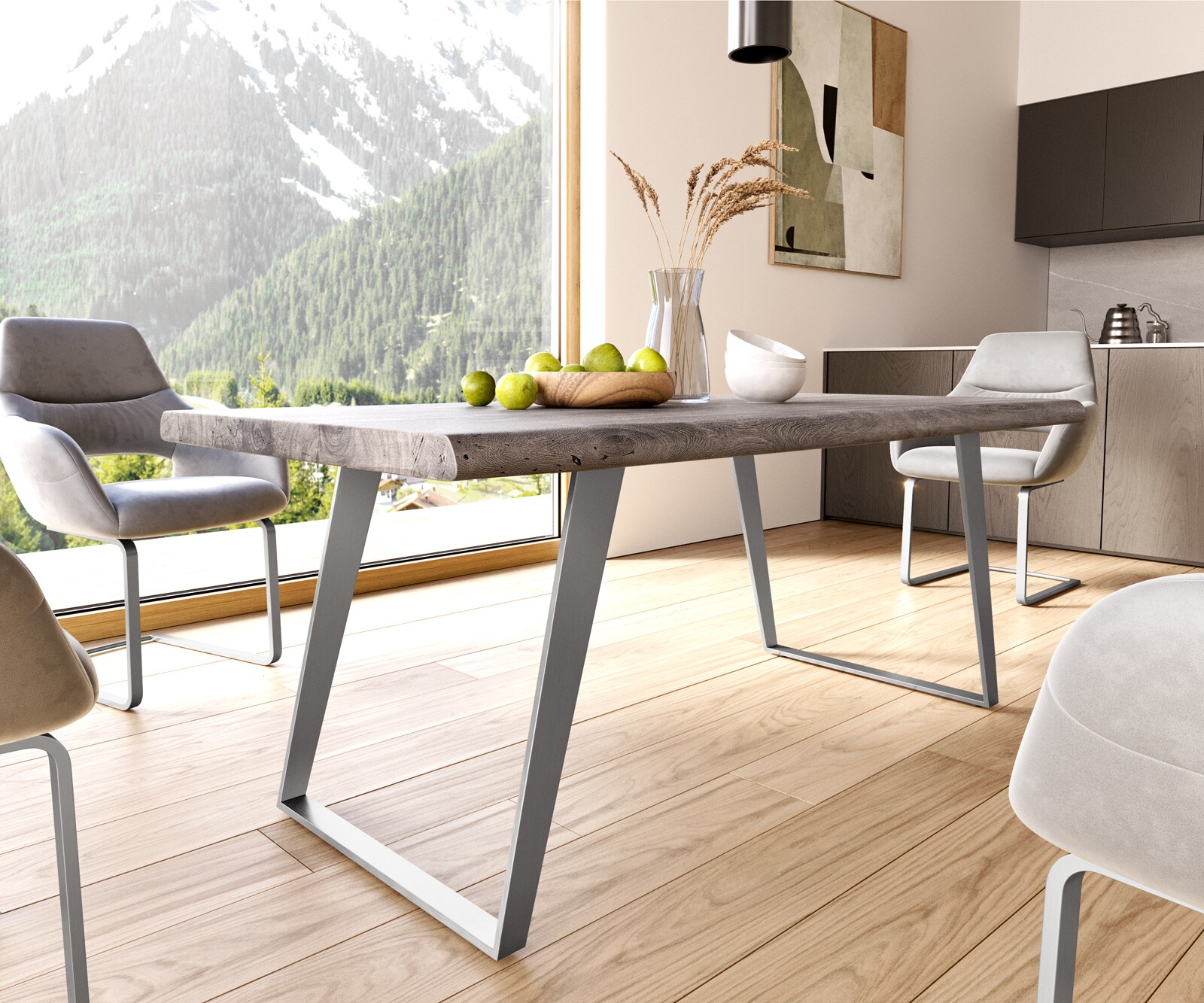 Eettafel Edge 180x90 XL acacia platina metaal schuin Live-Edge 6