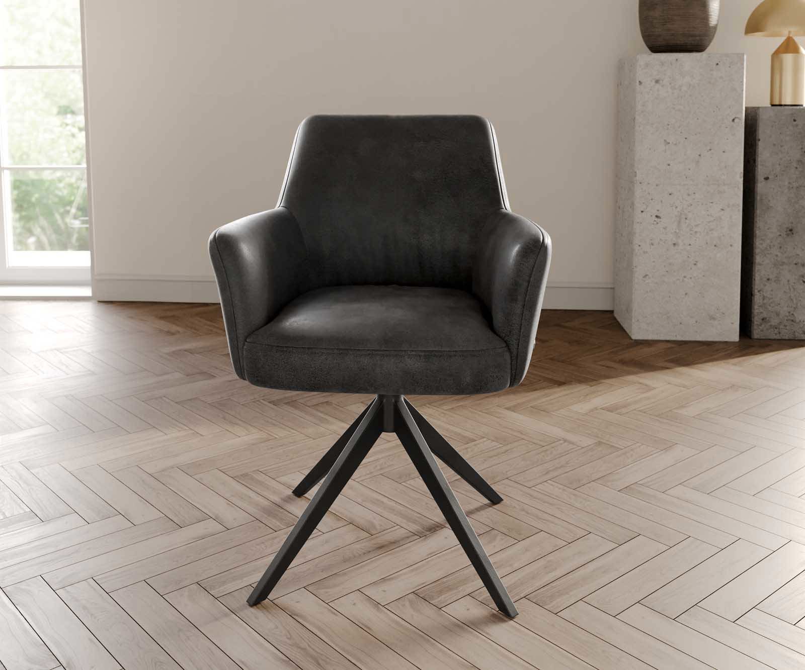 Draaistoel Xana-Flex met armleuning microvelours antraciet vintage kruisframe breed zwart 360° draaibaar pocketveer kern 1