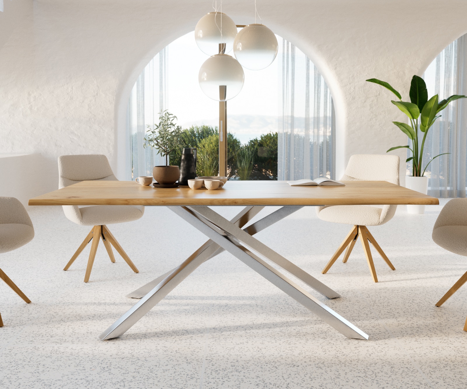 Eettafel Edge 200x100x2,5-3 eiken natuur kruisframe rechthoek roestvrij staal  Live-Edge 1 Eettafel Edge 200x100x2,5-3 eiken natuur kruisframe rechthoek roestvrij staal  Live-Edge 1