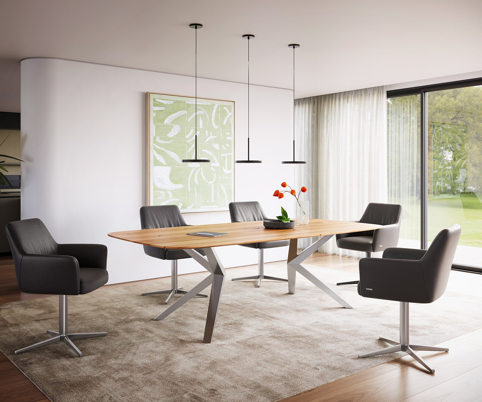 Eettafel Edge Boot 240x120x2,5-3 eiken natuur Zenthara kantig RVS Zwitserse rand 4