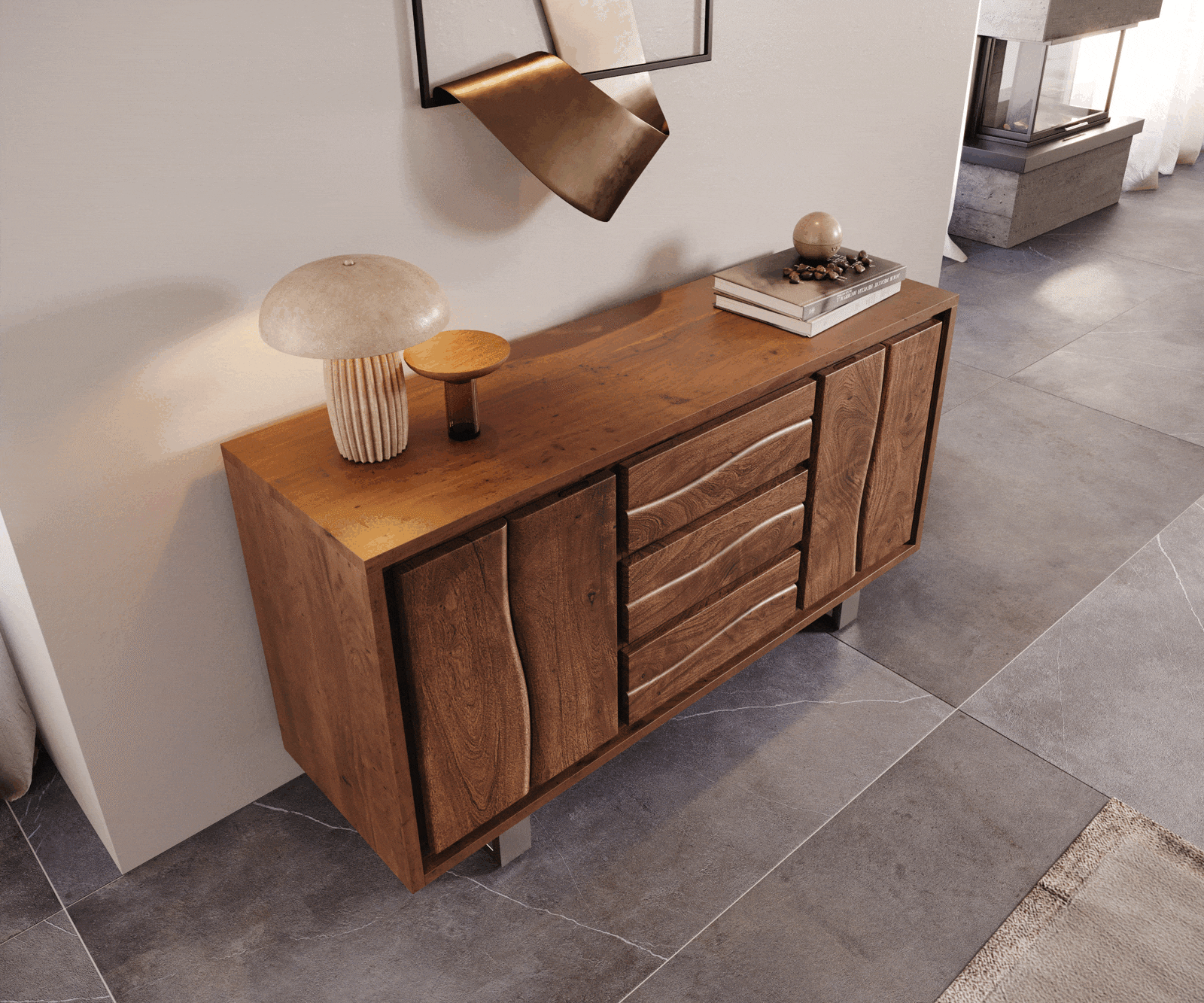 Dressoir Live-Edge 147 cm acacia bruin 3 laden 2 deuren 2 Dressoir Live-Edge 147 cm acacia bruin 3 laden 2 deuren 2