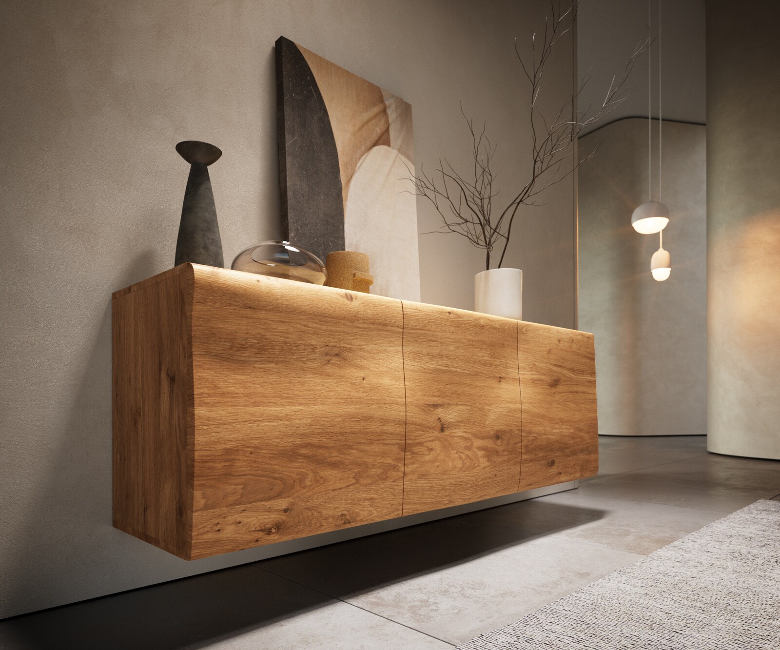 Dressoir New Live-Edge 145 cm eiken natuur 3 deuren zwevend 4