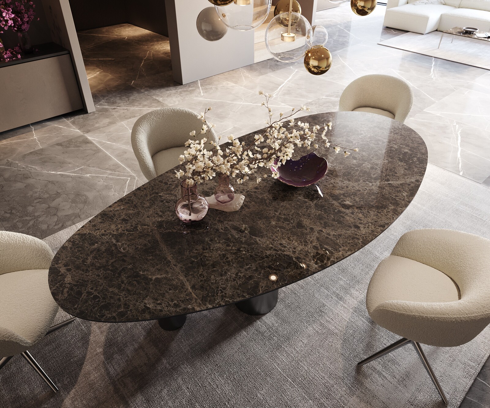 Eettafel Edge Ovaal Keramiek Emperador Extra Lucidato Donkerbruin 280x130 Pilier Roestvrij staal Grafiet 4