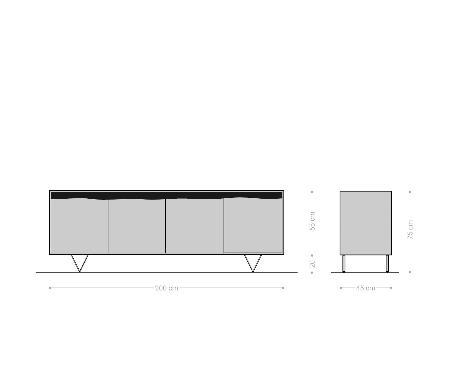 Dressoir Stonegrace 200x45 cm acacia natuur 4 deuren 6
