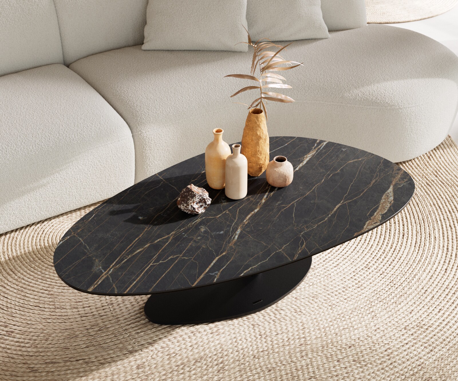 Salontafel Edge Oval 140x75 cm keramiek Laminam® Noir Desir bruin Vibany zwart metaal 4