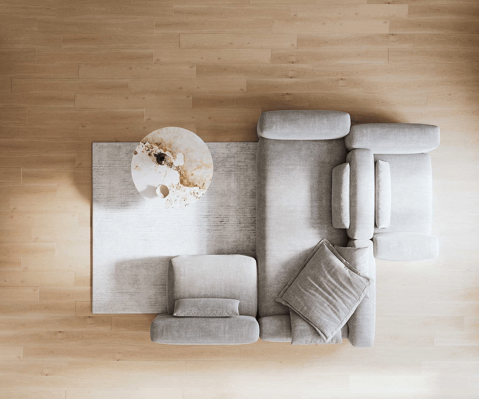 Woonkamer landschap Freestyle 360x290 cm Zachte stof met structuur Grijs kapnaad 5