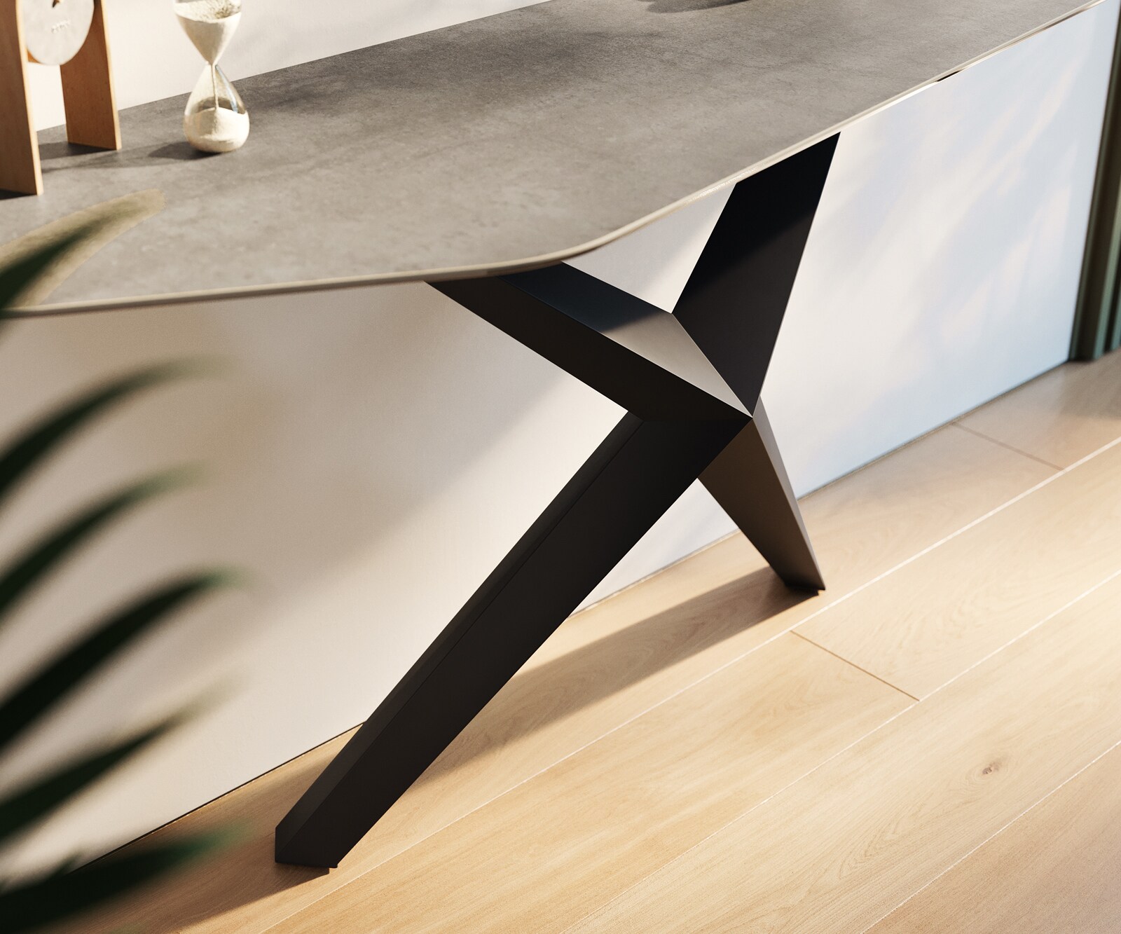 Consoletafel Edge Polygonaal 180x50 cm Keramiek Betongrijs Zentharo Metaal Zwart 6