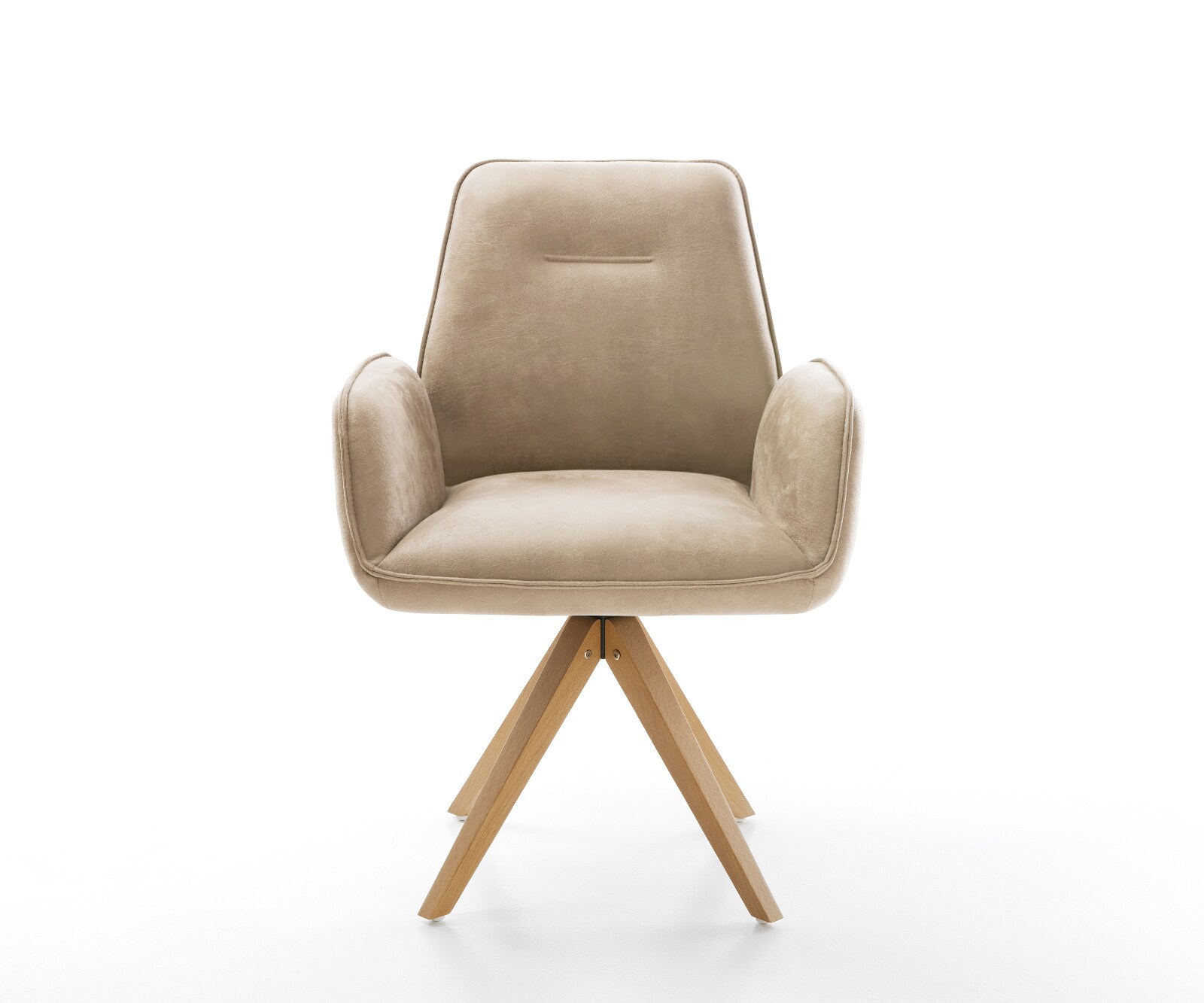 Eetkamerstoel Zoa-Flex microvelours beige vintage houten frame hoekig natuur 360° draaibaar pocketveer kern 1