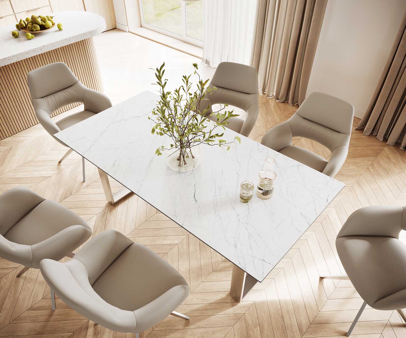 Eettafel Edge 200x100 keramiek Laminam® Statuarietto wit roestvrij staal smal 3