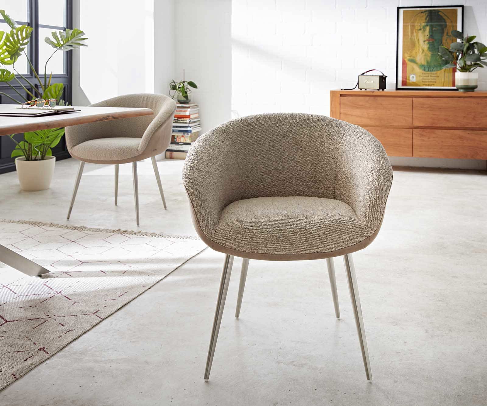 Eetkamerstoel Vinka-Flex met armleuning materiaalmix mud 4-poot conisch roestvrij staal pocketveer kern 1 Eetkamerstoel Vinka-Flex met armleuning materiaalmix mud 4-poot conisch roestvrij staal pocketveer kern 1