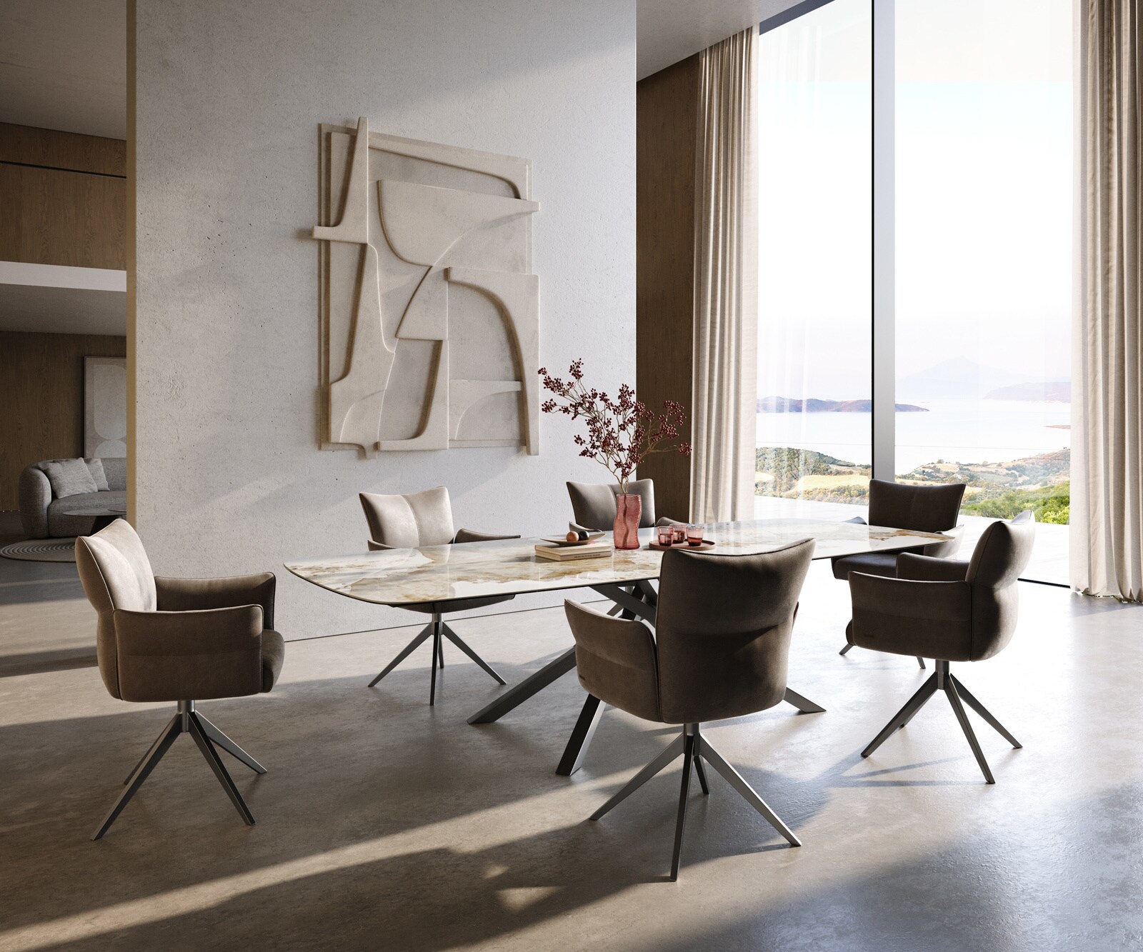 Eettafel Edge Boot 300x120 cm Keramiek Minas Melange Wit-Beige kruisonderstel Rechthoek Roestvrij staal Grafiet 6