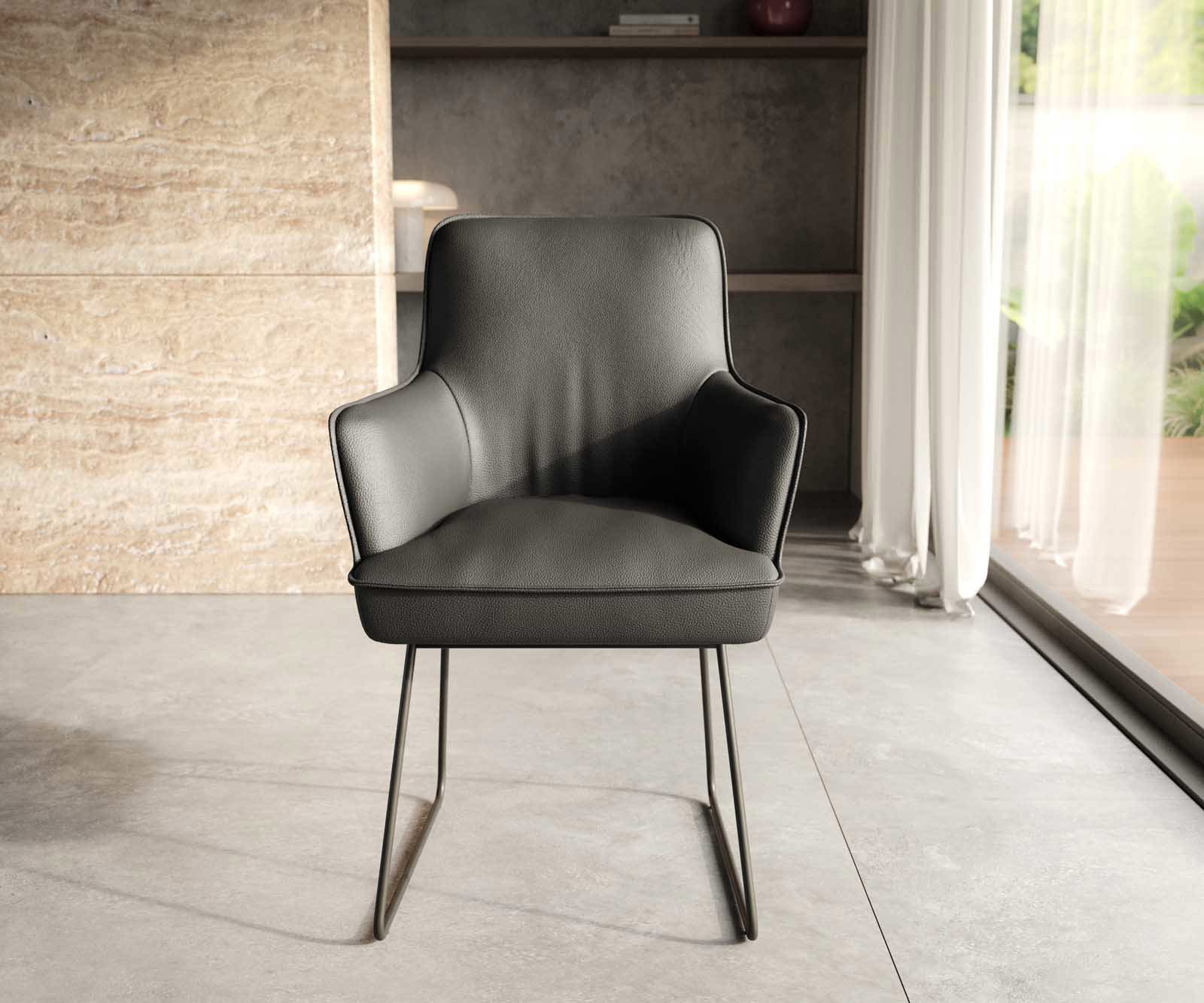 Eetkamerstoel Heira-Flex met armleuning echt leer zwart slipframe zwart pocketveer kern 1 Eetkamerstoel Heira-Flex met armleuning echt leer zwart slipframe zwart pocketveer kern 1