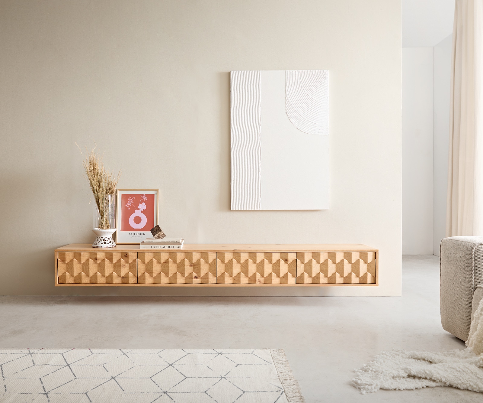 Tv-meubel Fevo 220 cm natuur eiken 4 deuren zwevend 1 Tv-meubel Fevo 220 cm natuur eiken 4 deuren zwevend 1